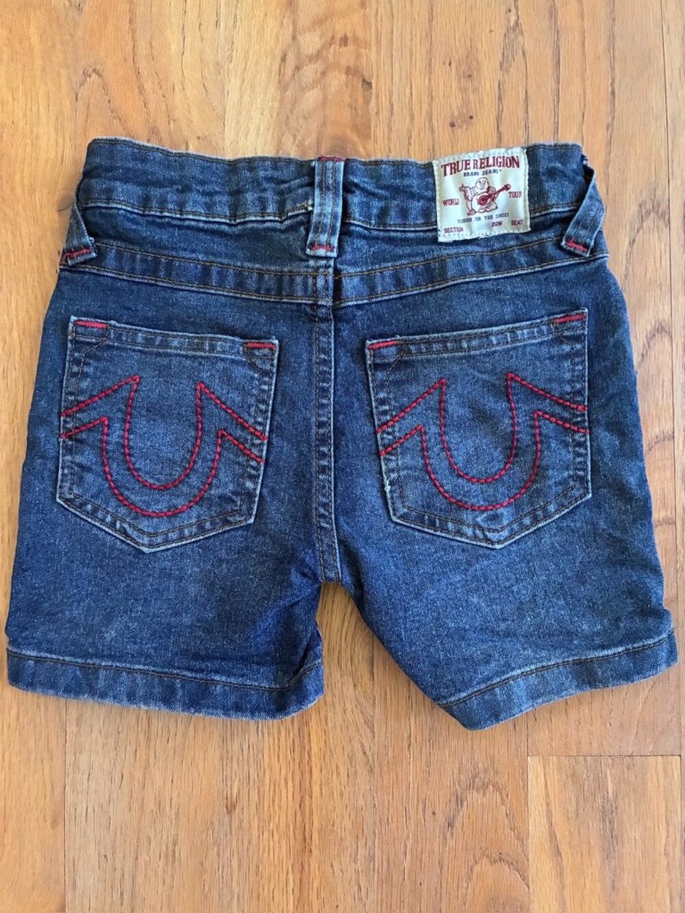 True Religion Girls Dark Wash Denim Shorts Red Stitching Size 6X